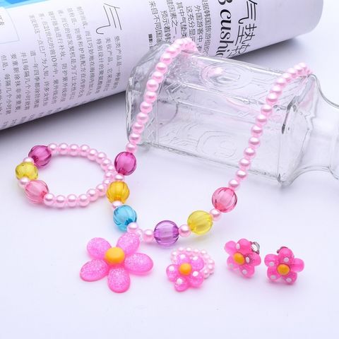 Cartoon Style Flower Arylic Imitation Pearl Plating Girl's Bracelets Earrings Necklace