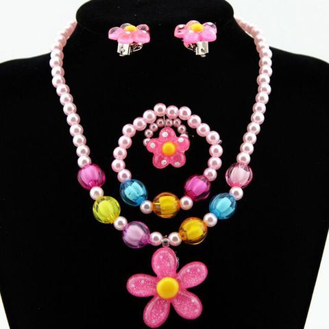 Cartoon Style Flower Arylic Imitation Pearl Plating Girl's Bracelets Earrings Necklace
