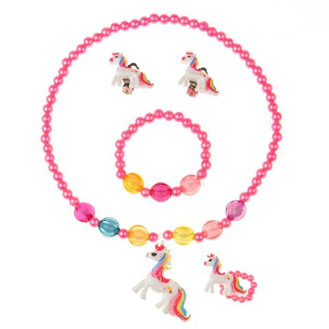 Cartoon Style Unicorn Arylic Imitation Pearl Epoxy Girl's Bracelets Earrings Necklace