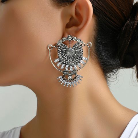 Wholesale Jewelry Vintage Style Round Zinc Alloy Rhinestones Inlay Dangling Earrings