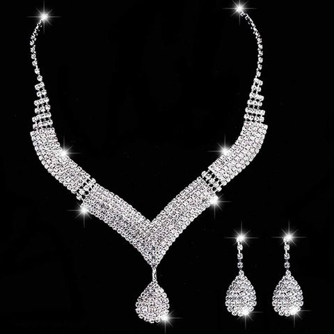 Bridal Shiny Water Droplets Alloy Inlay Artificial Diamond Jewelry Set