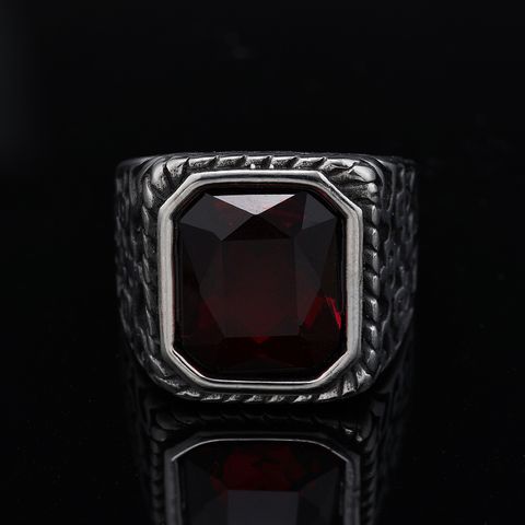 Retro Punk Color Block 304 Stainless Steel Polishing Inlay Gem Men'S Wide Band Rings