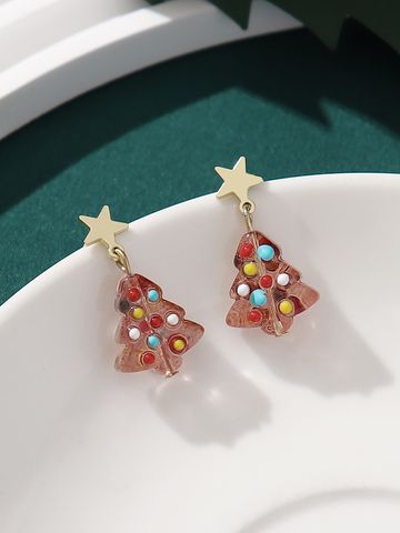Wholesale Jewelry Cute Sweet Christmas Tree Glass Enamel Drop Earrings