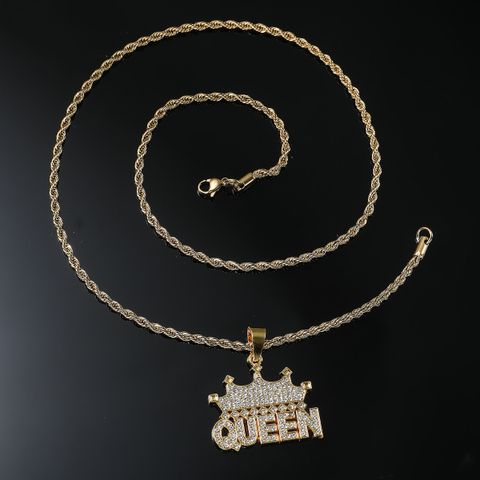 Hip-hop Vintage Style Letter Crown Alloy Inlay Rhinestones Men's Long Necklace