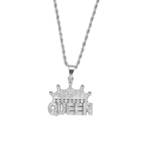 Hip-hop Vintage Style Letter Crown Alloy Inlay Rhinestones Men's Long Necklace