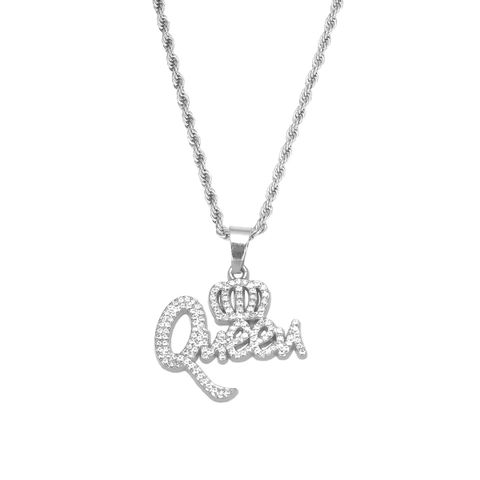 Hip-hop Vintage Style Letter Crown Alloy Inlay Rhinestones Unisex Long Necklace
