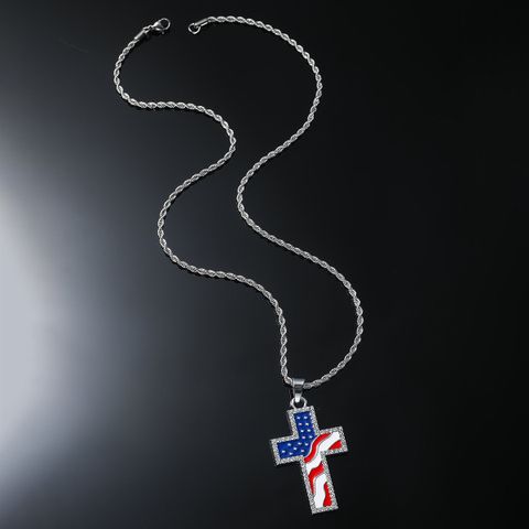 Hip-hop Vintage Style Cross Stainless Steel Alloy Inlay Rhinestones Men's Long Necklace