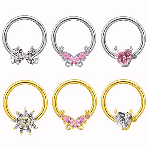 Hawaiian Sun Butterfly Stainless Steel Copper Plating Hollow Out Inlay Rhinestones Zircon White Gold Plated Gold Plated Chest Ring