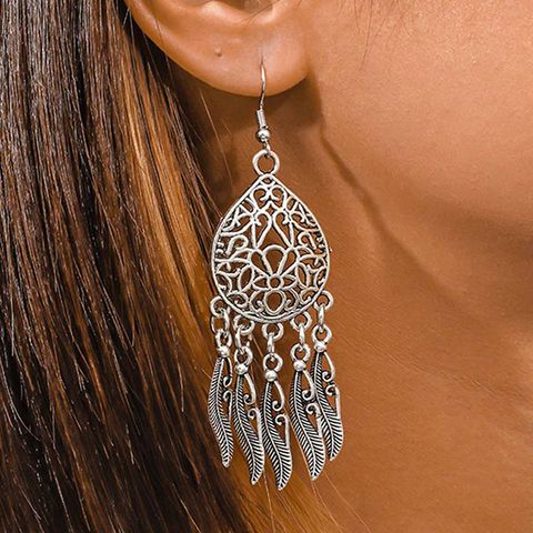 1 Pair Retro Ethnic Style Feather Alloy Drop Earrings