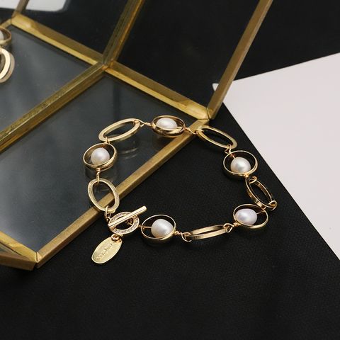 Vintage Style Color Block Freshwater Pearl Sterling Silver Plating 18k Gold Plated Bracelets