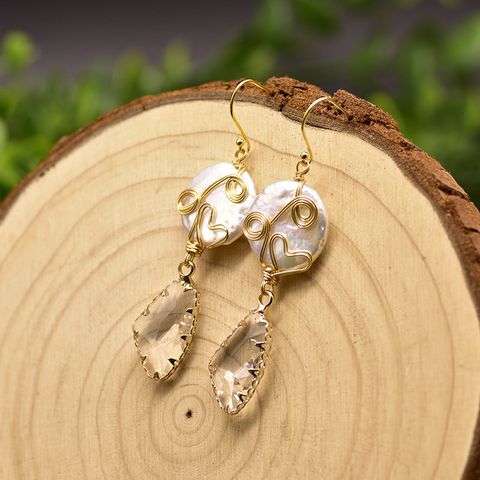 1 Pair Retro Round Plating Inlay Freshwater Pearl Copper Pearl 18k Gold Plated Drop Earrings