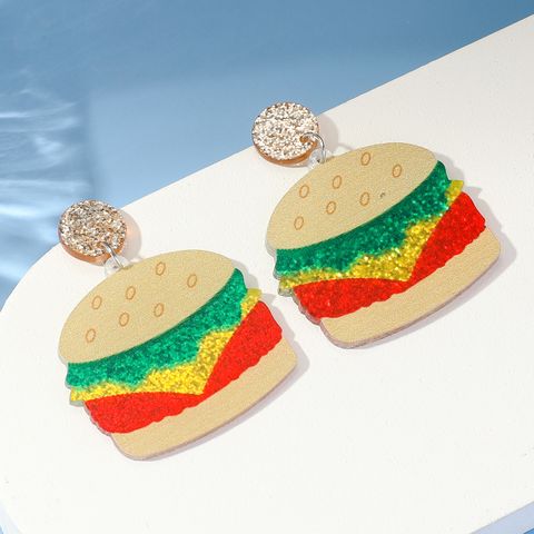 1 Pair Funny Hamburger Printing Arylic Drop Earrings