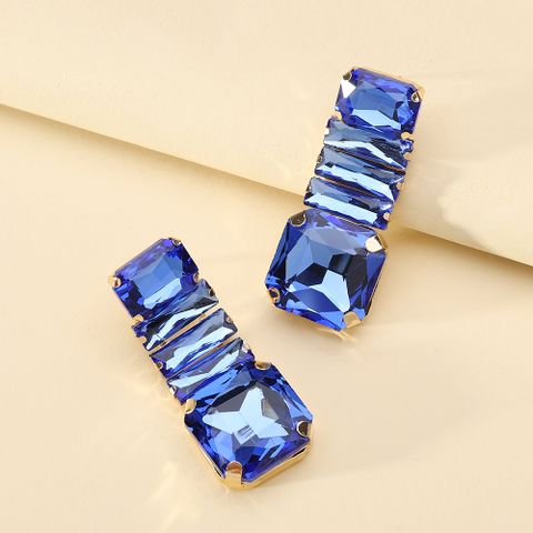 1 Pair Shiny Rectangle Inlay Copper Alloy Glass Drop Earrings