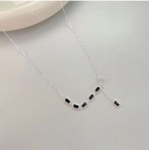 Simple Style Square Sterling Silver Inlay Rhinestones Pendant Necklace