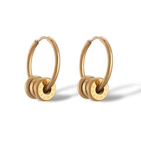 1 Pair Simple Style Commute Round Plating 304 Stainless Steel 18K Gold Plated Hoop Earrings