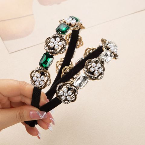Elegant Luxurious Flower Alloy Inlay Glass Drill Pearl Hair Band