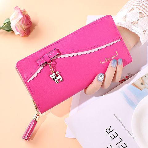 Women's Cat Solid Color Pu Leather Buckle Wallets