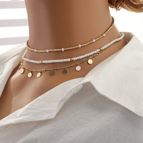 Casual Vacation Round Alloy Beaded Women's Necklace