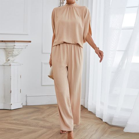Indoor Daily Street Women's Casual Elegant Solid Color Polyester Elastic Waist Pants Sets Pants Sets