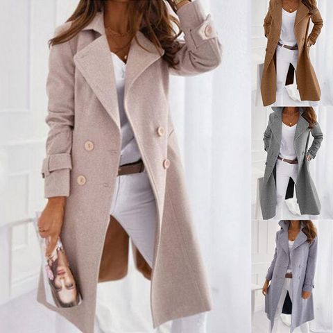 Women's Casual Solid Color Double Breasted Coat Woolen Coat