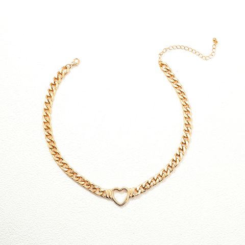 Simple Style Heart Shape Alloy Metal Button Hollow Out Women's Necklace