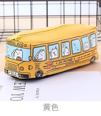 Cute Creative Canvas Student Stationery Small Animal Bus Pencil Case