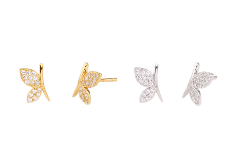 1 Pair Cute Butterfly Plating Inlay Sterling Silver Zircon Ear Studs