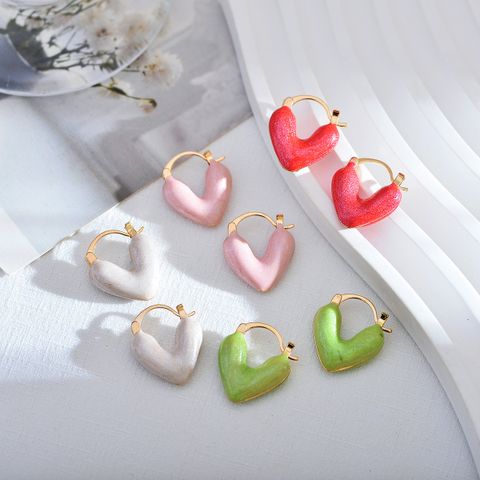 1 Pair Cute Heart Shape Enamel Copper Copper Alloy Earrings