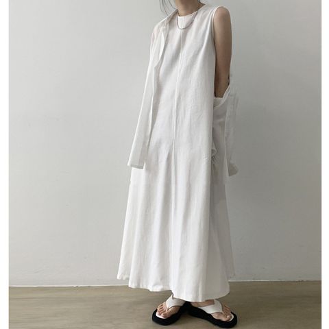 High Quality Spot Loose Big Hem Japanese And Korean Korean Style Pocket Vest Dress Cotton And Linen Dress