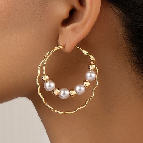 1 Pair Lady Geometric Plating Imitation Pearl Alloy Earrings
