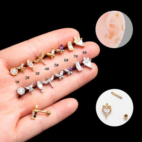 1 Piece Ear Cartilage Rings & Studs Simple Style Korean Style Dragonfly Butterfly Copper Plating Inlay Zircon