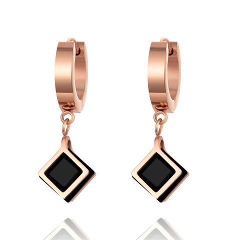 1 Pair Casual Simple Style Triangle Rhombus Plating Inlay Stainless Steel Titanium Steel Zircon Rose Gold Plated Drop Earrings