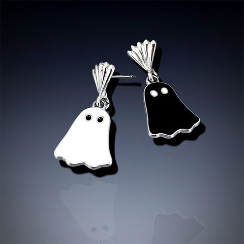 1 Pair Funny Ghost Plating Metal Silver Plated Ear Studs