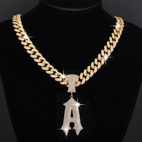 Hip-hop Letter Alloy Plating Inlay Rhinestones Gold Plated Men's Pendant Necklace