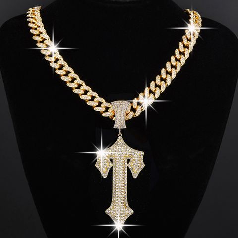 Hip-hop Letter Alloy Plating Inlay Rhinestones Gold Plated Men's Pendant Necklace
