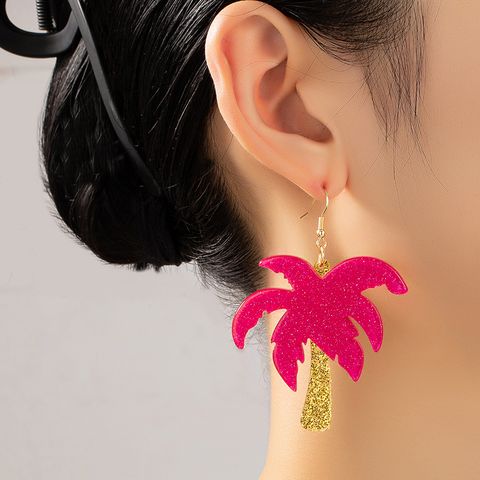 1 Pair Beach Coconut Tree Patchwork Arylic Drop Earrings