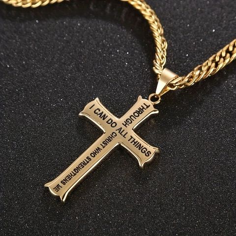 Retro Cross Titanium Steel Plating Gold Plated Men's Pendant Necklace