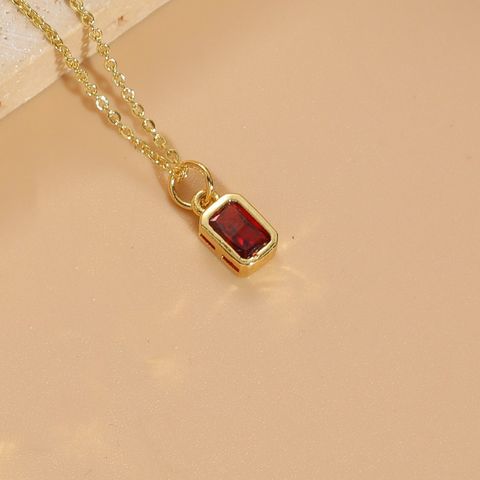 Elegant Classic Style Square Copper Plating Inlay Zircon 14k Gold Plated Pendant Necklace