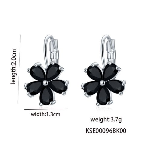 1 Pair Casual Flower Plating Inlay Copper Zircon Rhodium Plated Drop Earrings