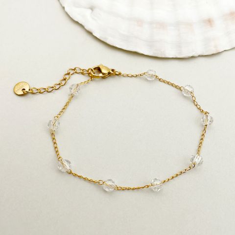 Vintage Style Simple Style Solid Color 304 Stainless Steel Gold Plated Crystal Bracelets In Bulk
