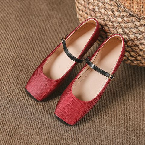 Women's Casual Solid Color Flower Square Toe Flats