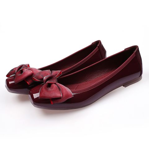 Women's Elegant Solid Color Bow Knot Square Toe Flats