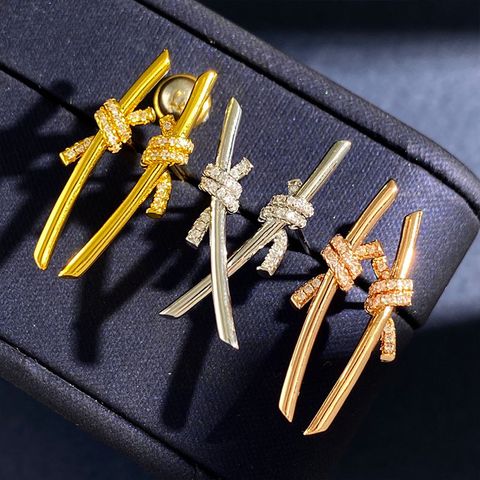 1 Paar Einfacher Stil Knoten Überzug Inlay Kupfer Künstlicher Diamant Ohrstecker