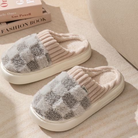 Unisex Casual Plaid Round Toe Cotton Slippers