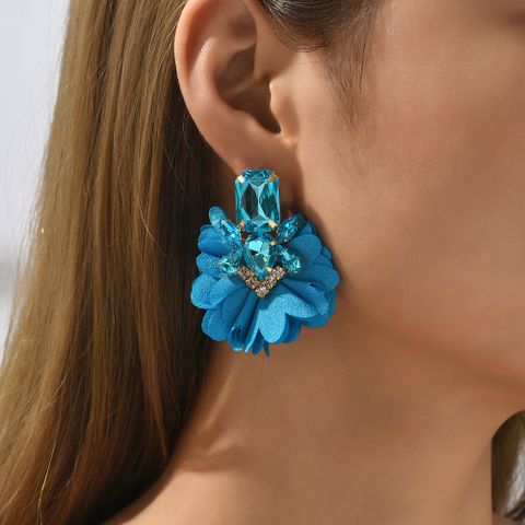1 Pair Retro Flower Cloth Inlay Rhinestones Women's Ear Studs