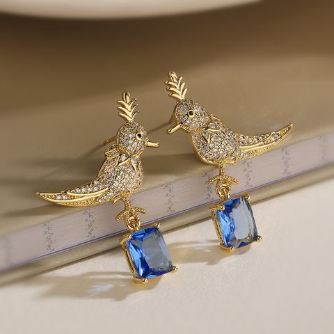 1 Pair Elegant Lady Vacation Bird Plating Inlay Copper Zircon 18k Gold Plated Drop Earrings