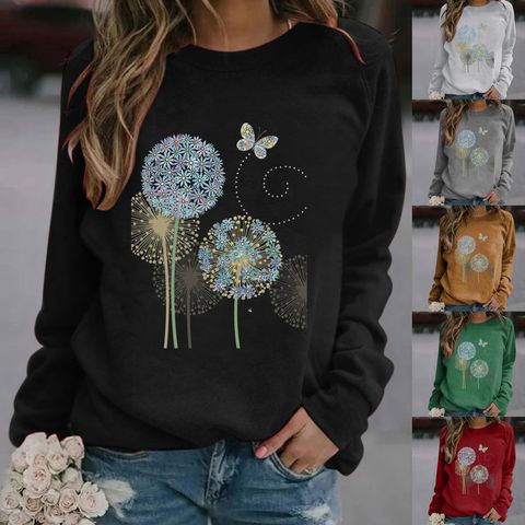 Women's Hoodie Long Sleeve Hoodies & Sweatshirts Printing Casual Dandelion Butterfly