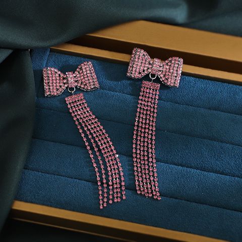 Ig Style Simple Style Bow Knot Rhinestone Tassel Inlay Rhinestones Women's Drop Earrings 1 Pair