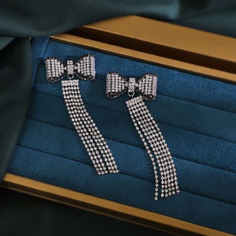 Ig Style Simple Style Bow Knot Rhinestone Tassel Inlay Rhinestones Women's Drop Earrings 1 Pair