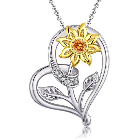 Cute Heart Shape Flower Sterling Silver Plating Inlay Zircon Pendant Necklace